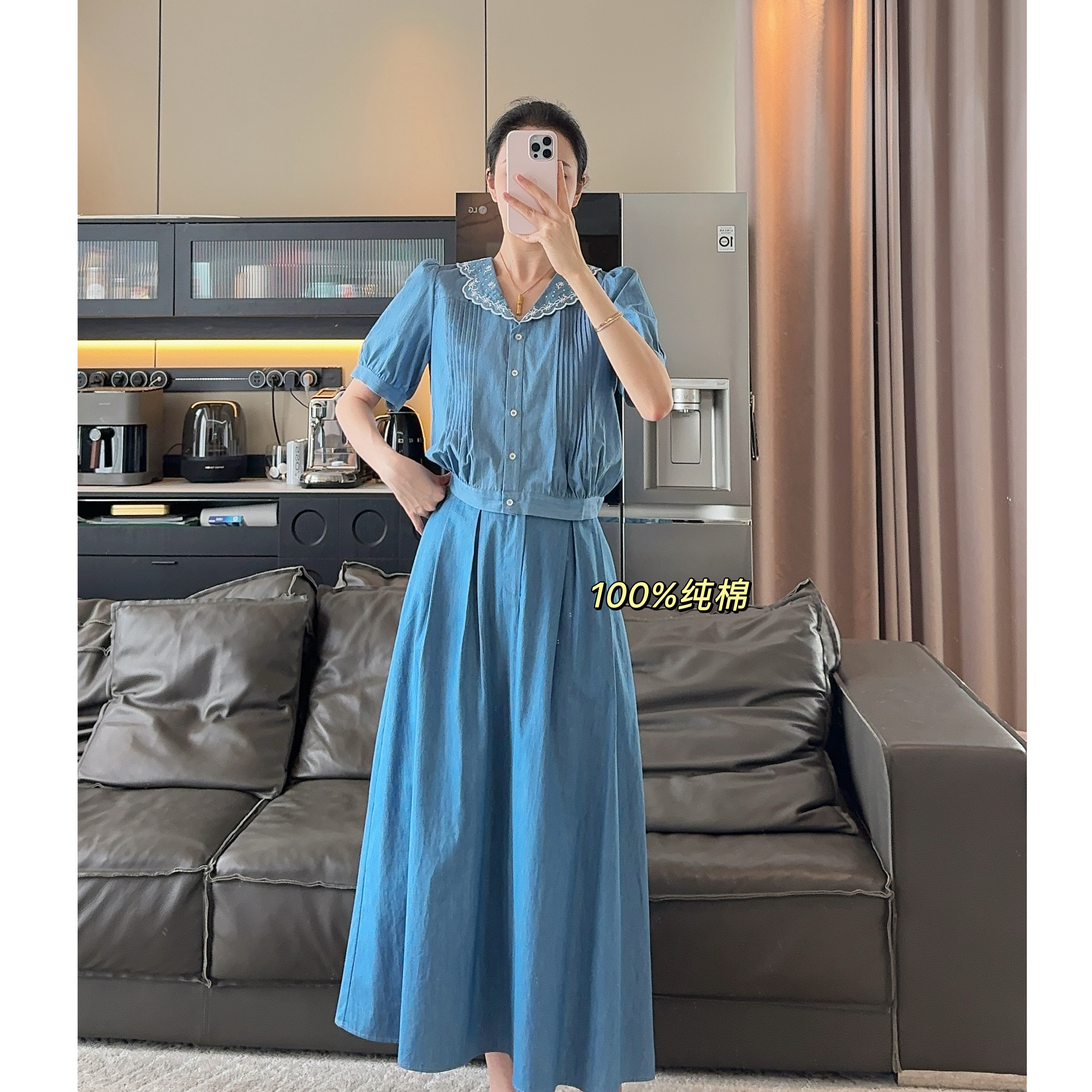 Zwinnie/詹维尼【复古牛仔全棉套装】设计感收腰轻奢套装 GYT202539