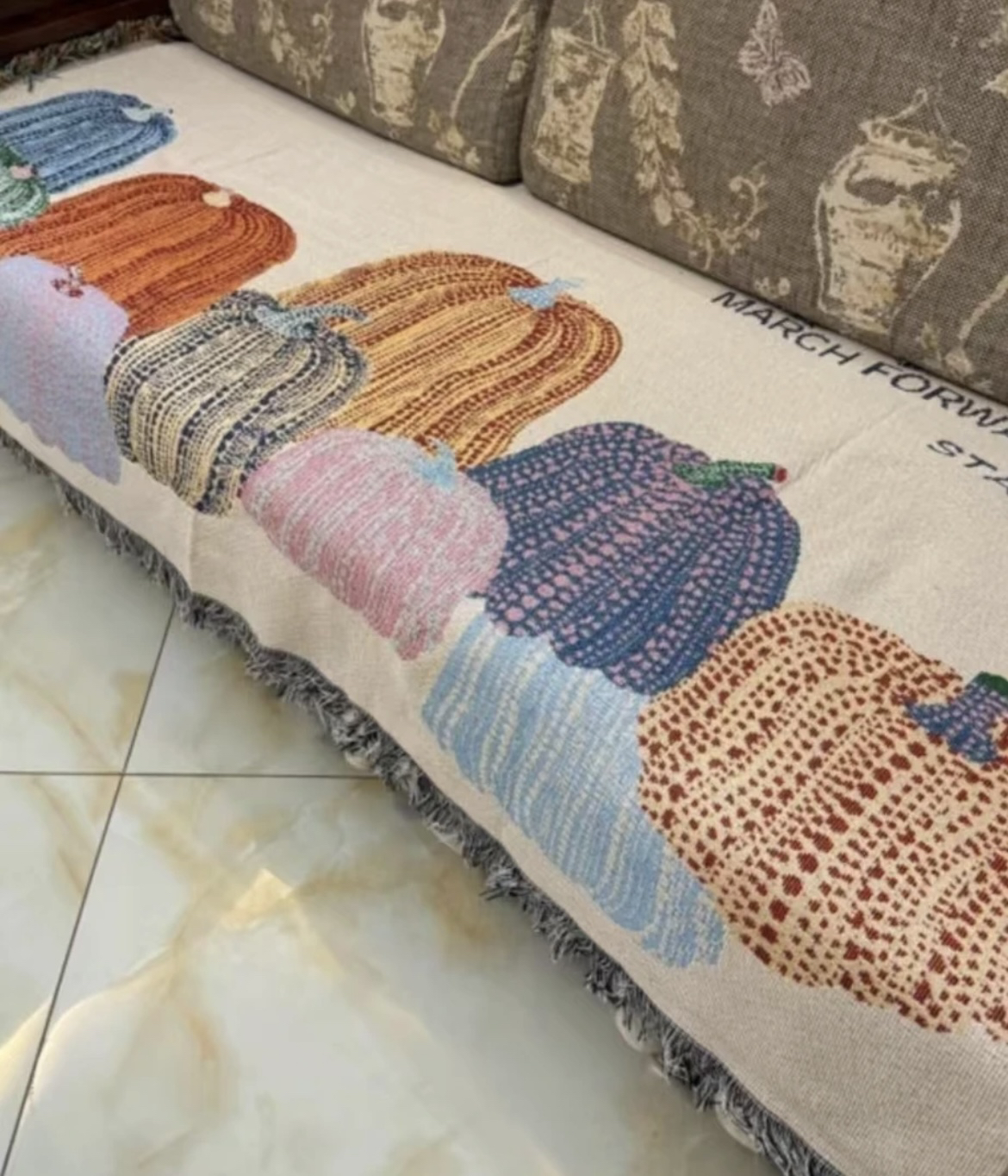 单人位90x90【多彩南瓜】±5cm民族风流苏沙发毯靠背巾单座多座沙发