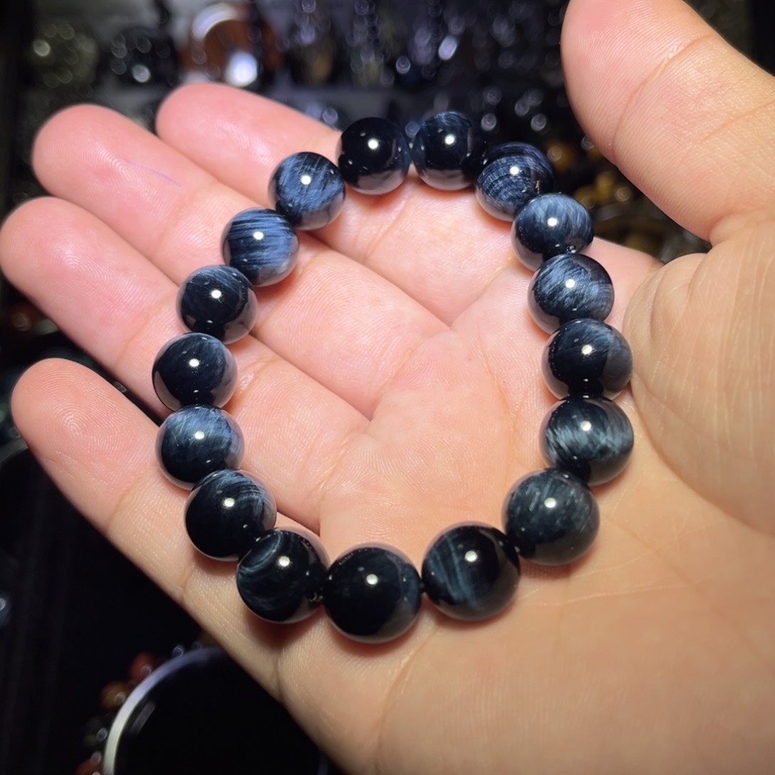 未镶嵌黑曜岩手链吃****?天然虎眼石蓝虎眼拉丝纹12m