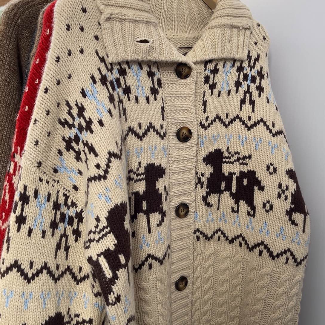 小鹿 高领 加厚 羊绒 开衫