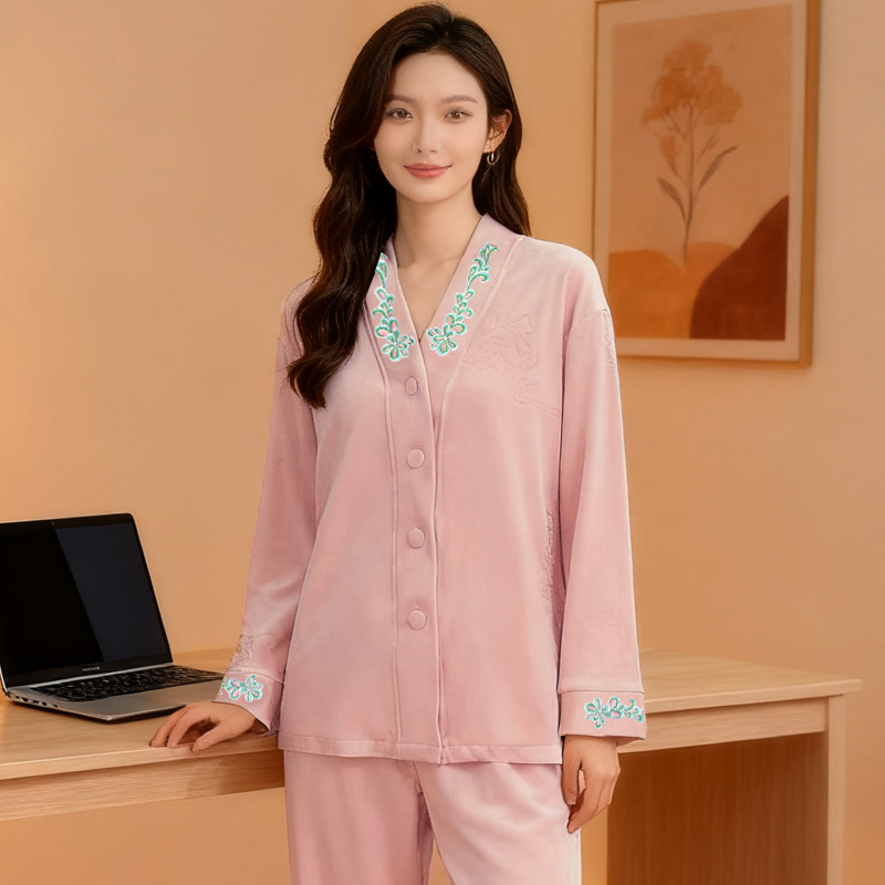 【祥云牡丹】【国风刺绣】【双面婴儿绒】  超柔  睡衣女舒适家居服套装