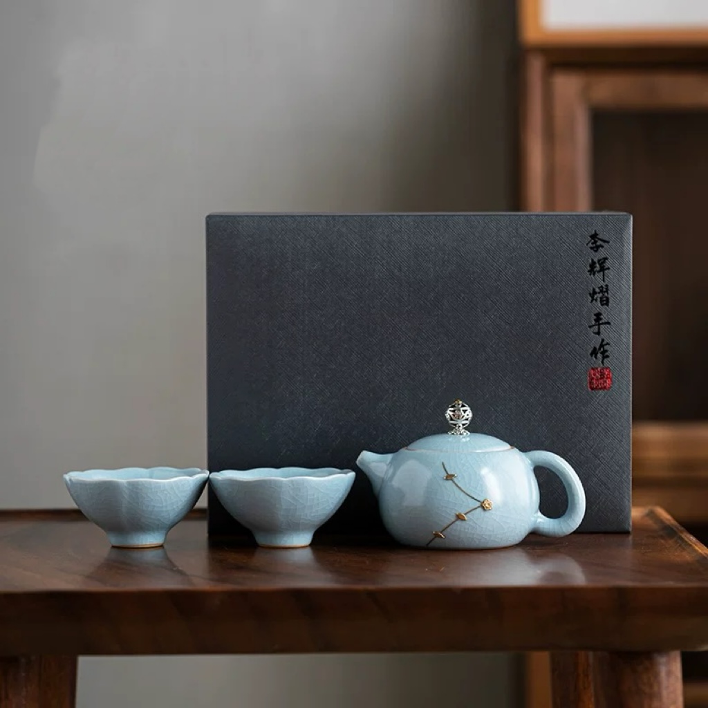 （一壶两杯带礼盒）李辉熠锯钉工艺汝瓷西施壶美人壶K330