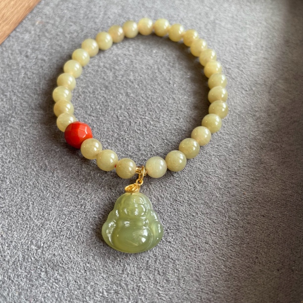 0065 福宝 和田玉糖料单圈原创设计款佛公手链