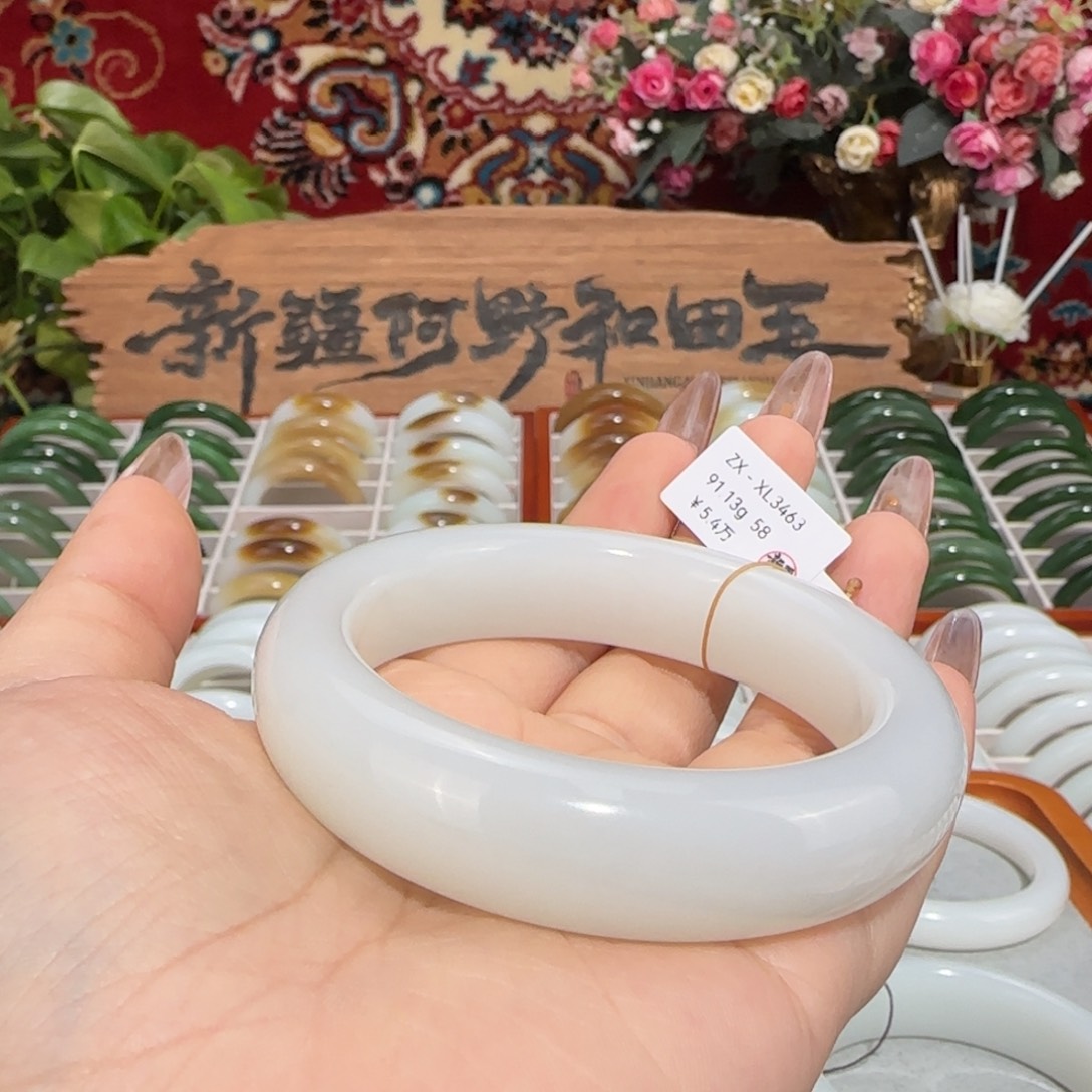 和田玉未镶嵌手镯天然新疆和田玉羊脂白玉厚装轮胎镯条宽16+油熟