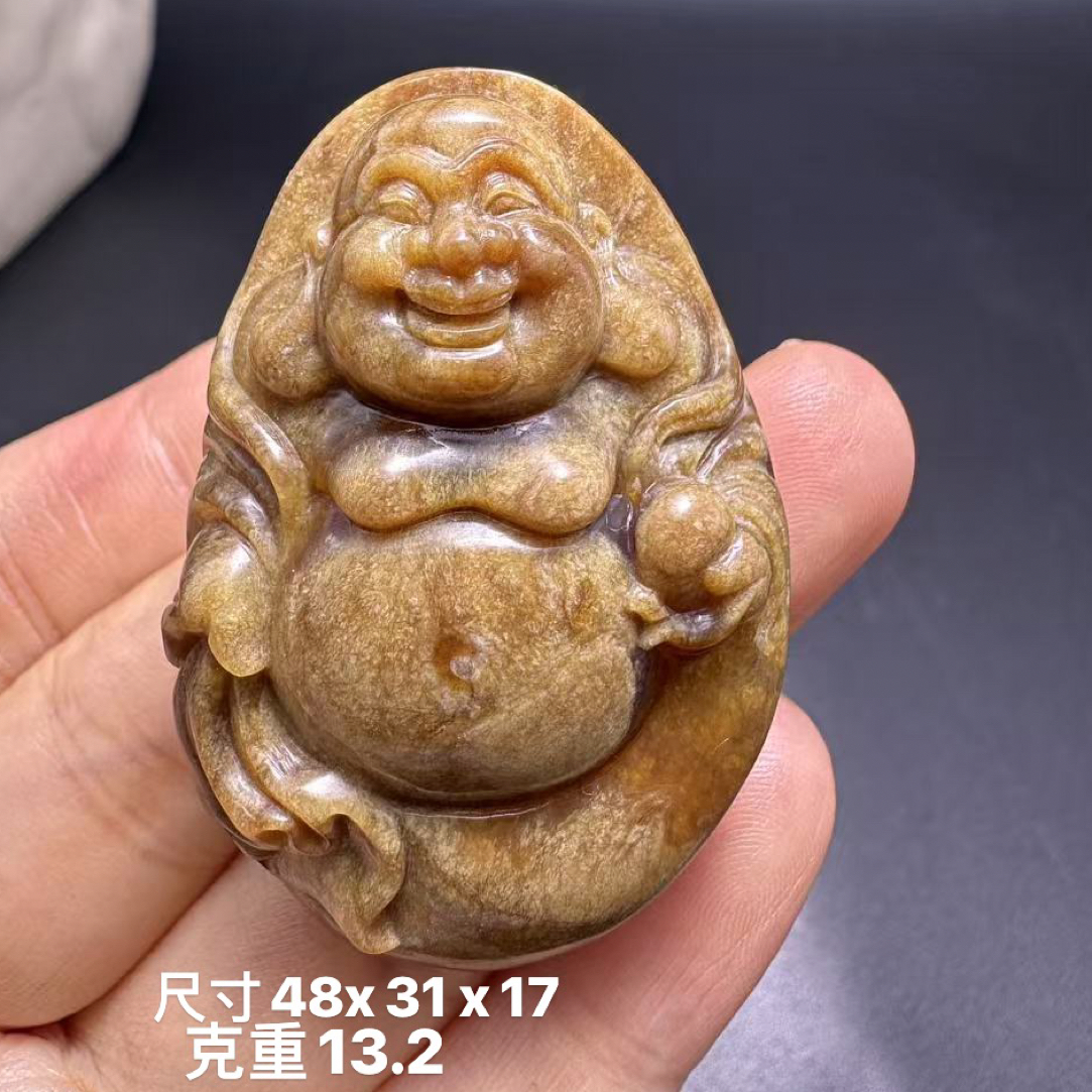 缅甸天然琥珀雕刻根蜡溶洞佛吊坠挂件