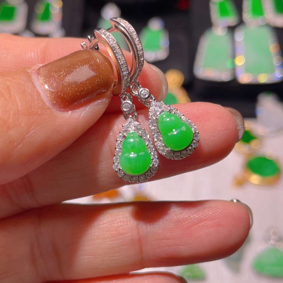 翡翠耳饰银S925镶嵌精品