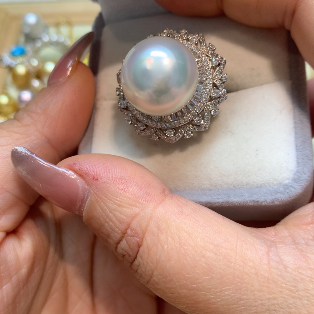 海水珍珠戒指银S925镶嵌