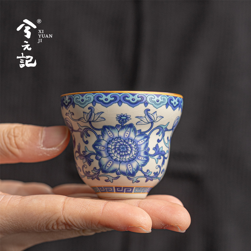 青花汝窑陶瓷茶杯主人杯家用单杯个人专用品茗杯子葫芦杯功夫茶具