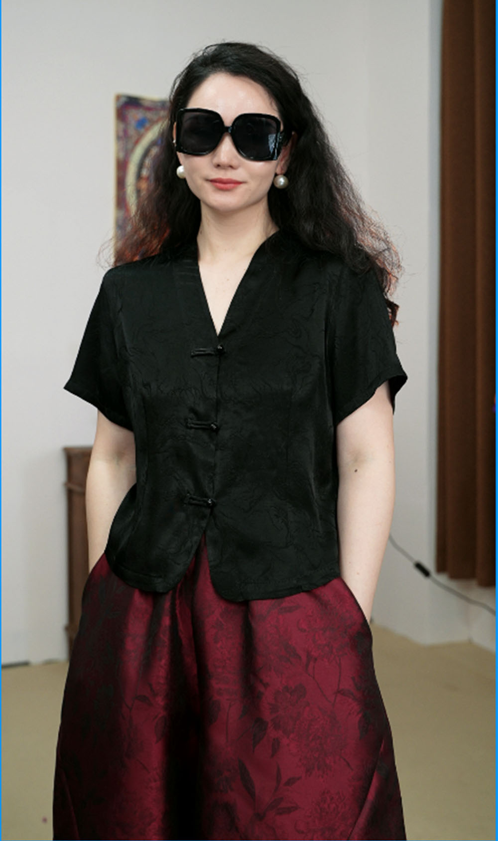 250407新中式V领盘扣衬衫女士国风小衫短袖上衣