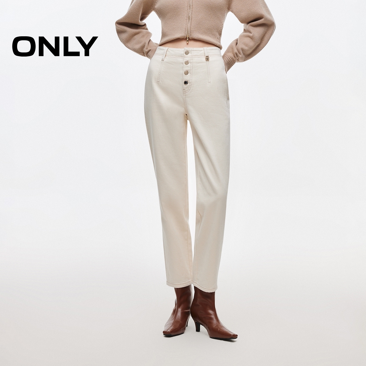 ONLY2025秋冬新款高腰收腹显瘦九分锥形裤牛仔裤女|126149012
