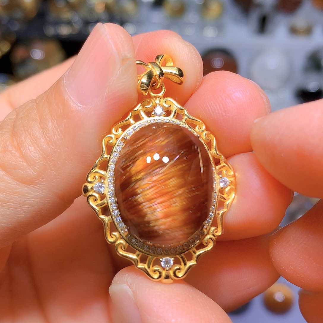 水晶吊坠银S925镀金镶嵌天然水晶