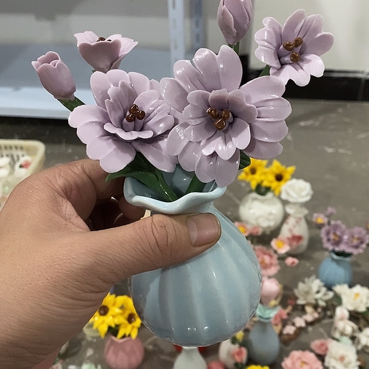 瓷片纯手工陶瓷花摆件瑕