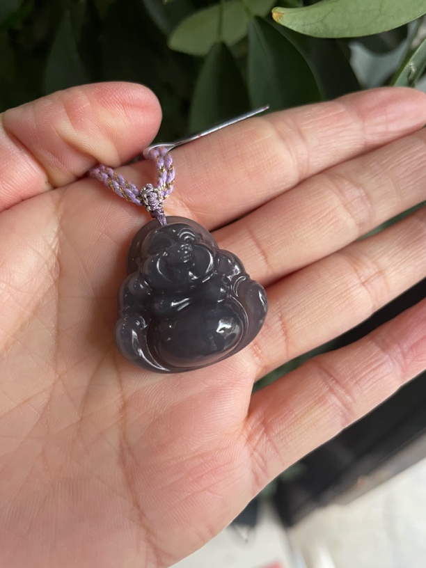 天然和田玉冰紫佛公简单大气30*30