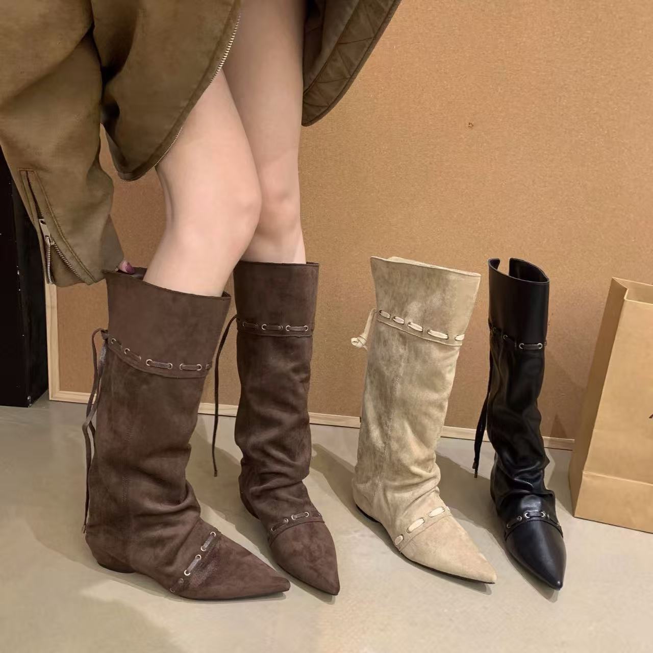 哈哈女鞋 画报少女！复古千金堆堆靴内增高3.5cm  3531-5         