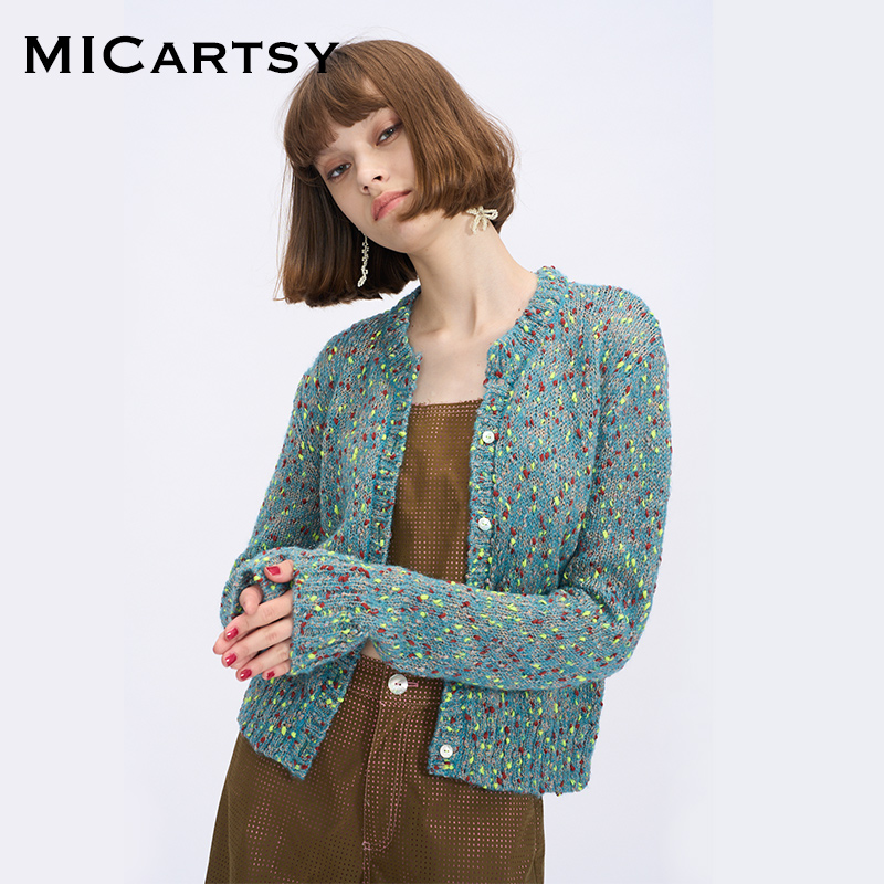MICartsy王紫珊秋冬新款花纱针织开衫外套女长袖百搭RG030