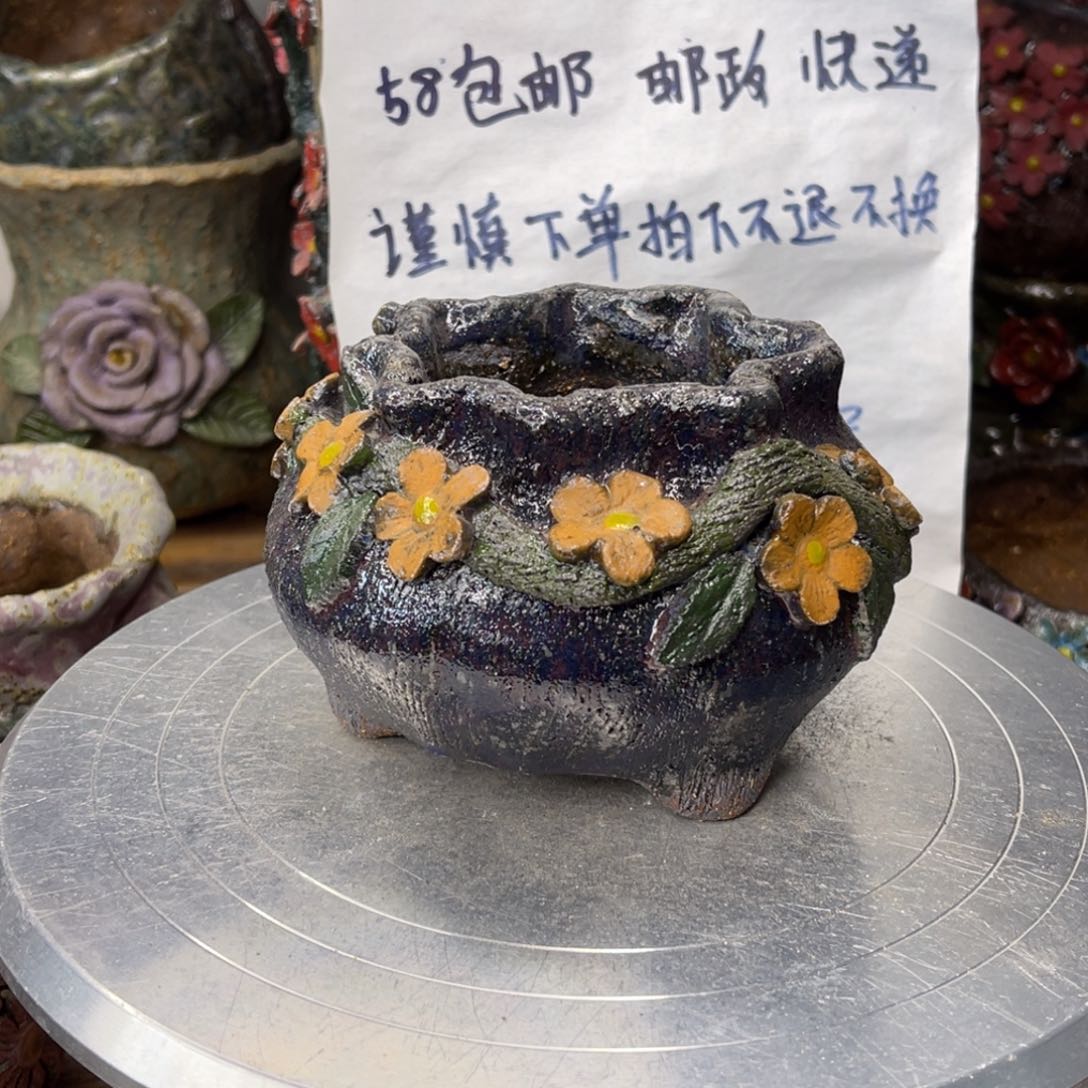 红陶粗砂陶瓷花盆