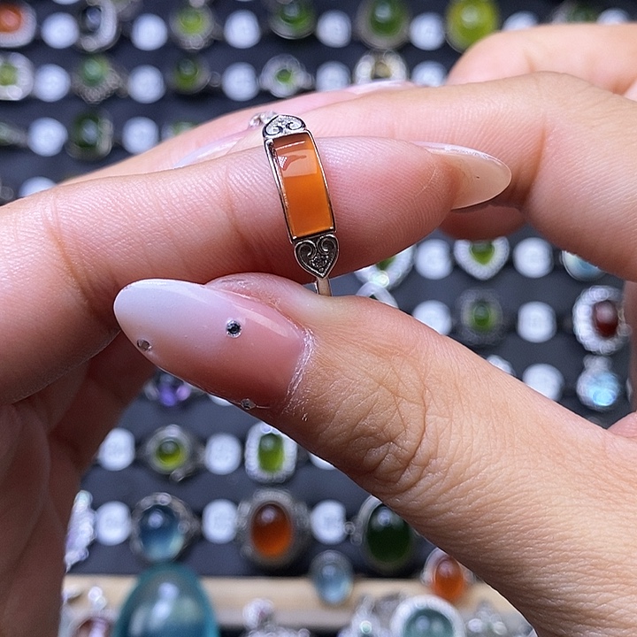 岫玉戒指银S925镶嵌戒指