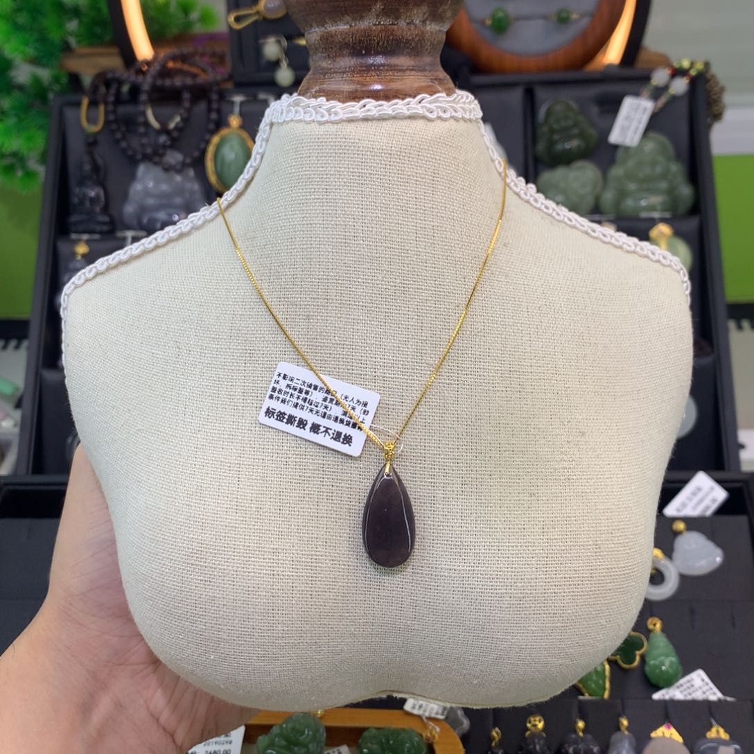 和田玉18K金镶嵌吊坠(赠链)