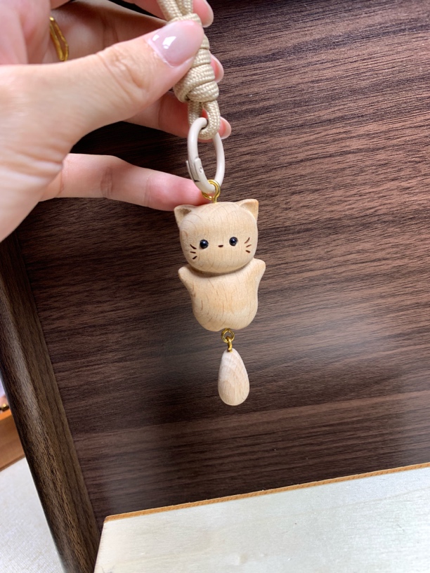壹心 榉木福气猫可爱挂件包挂木质