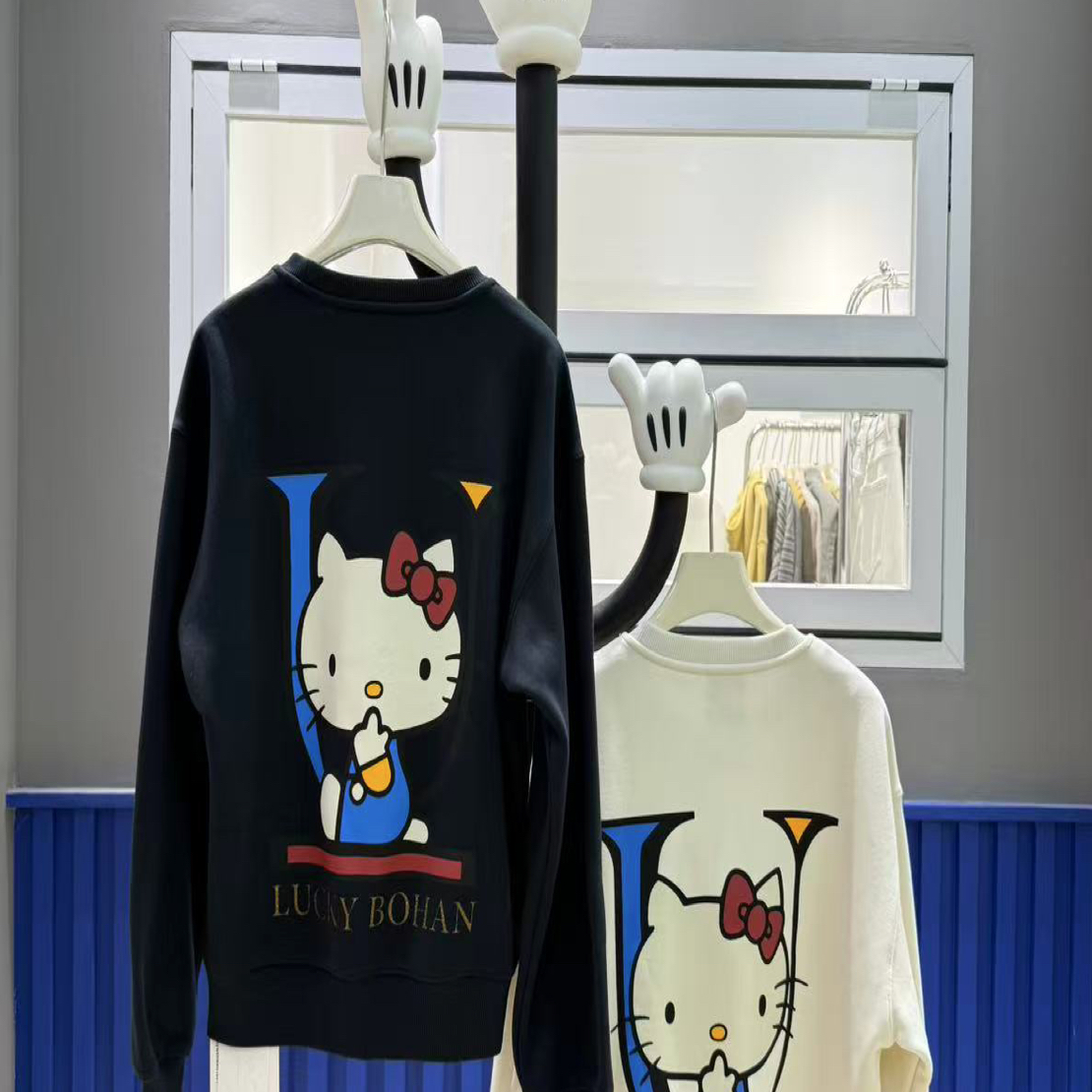 5917#深圳BOHAN秀秀家2025新年款hello猫咪卫衣加绒圆领