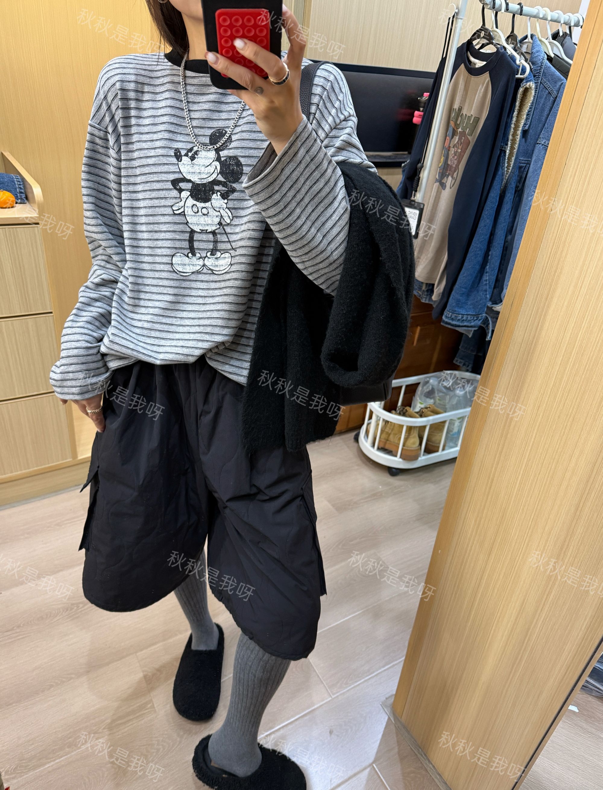 MING.DONG【加绒米奇】上衣.韩版条纹宽松休闲百搭款.亲肤长袖卡通 