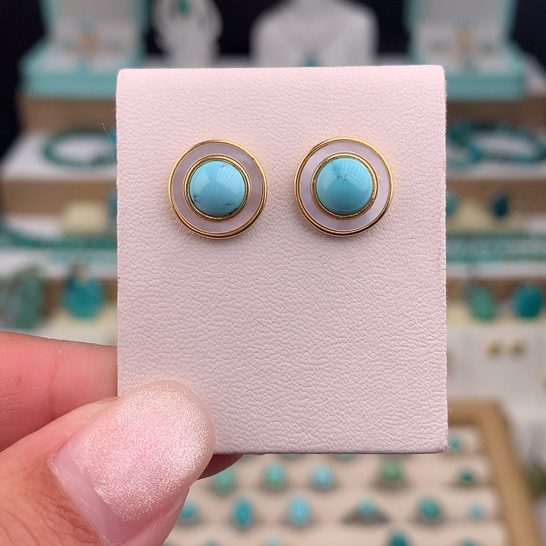 绿松石银S925镶嵌耳饰