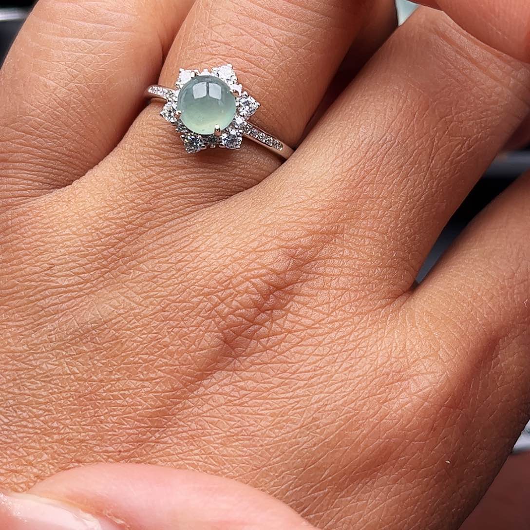 翡翠戒指银S925镶嵌天然缅甸a货翡翠戒指