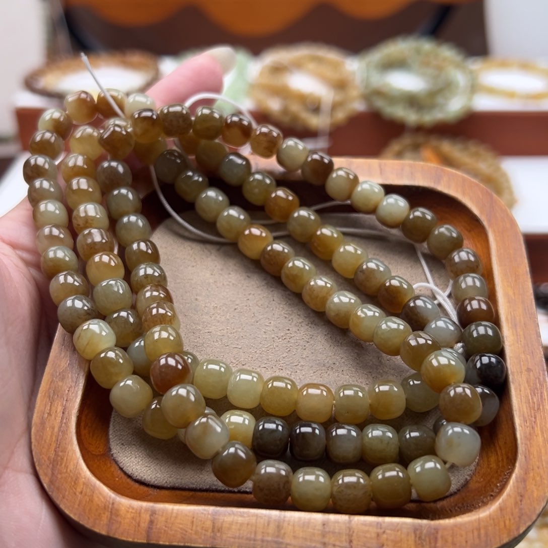 毛衣链未镶嵌和田玉珠串7*8mm
