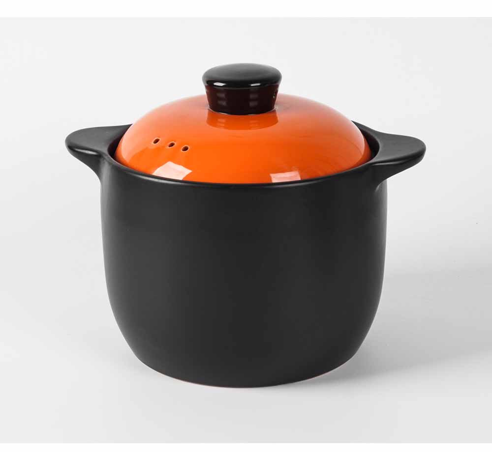 新款橘色陶瓷盖子4升陶瓷养生砂锅可干烧不裂  燃气灶明火家用款 