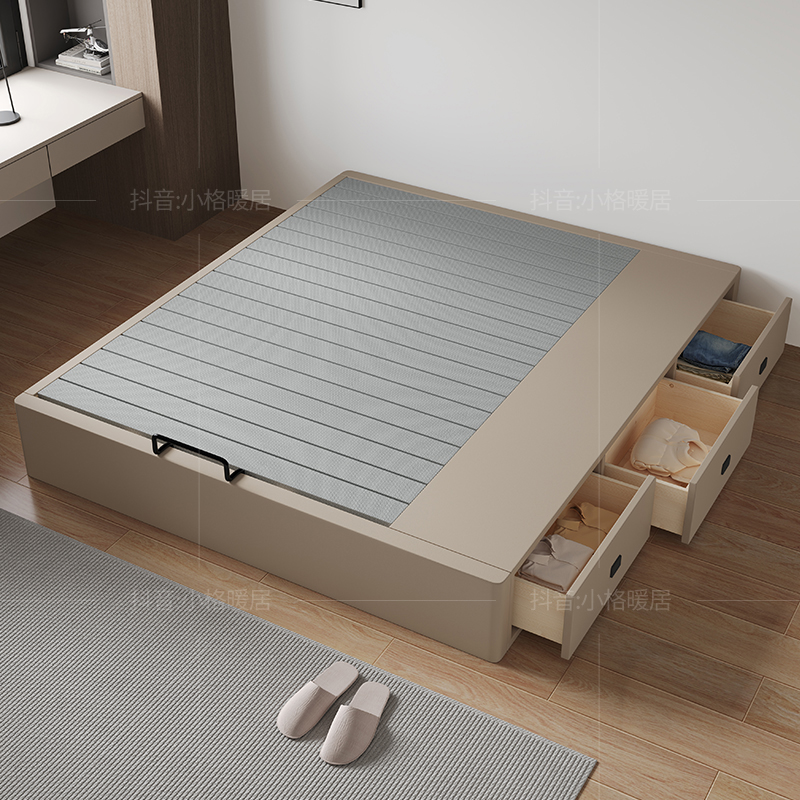 无床头床实木小户型落地榻榻米床储物1.5m无靠背排骨架床架带抽屉