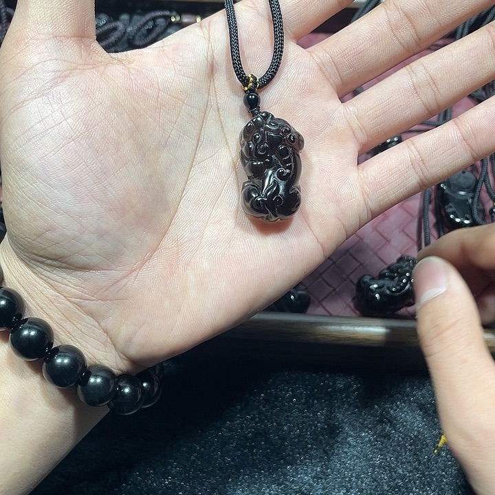 黑曜岩合金颈饰冰晶貔貅项链