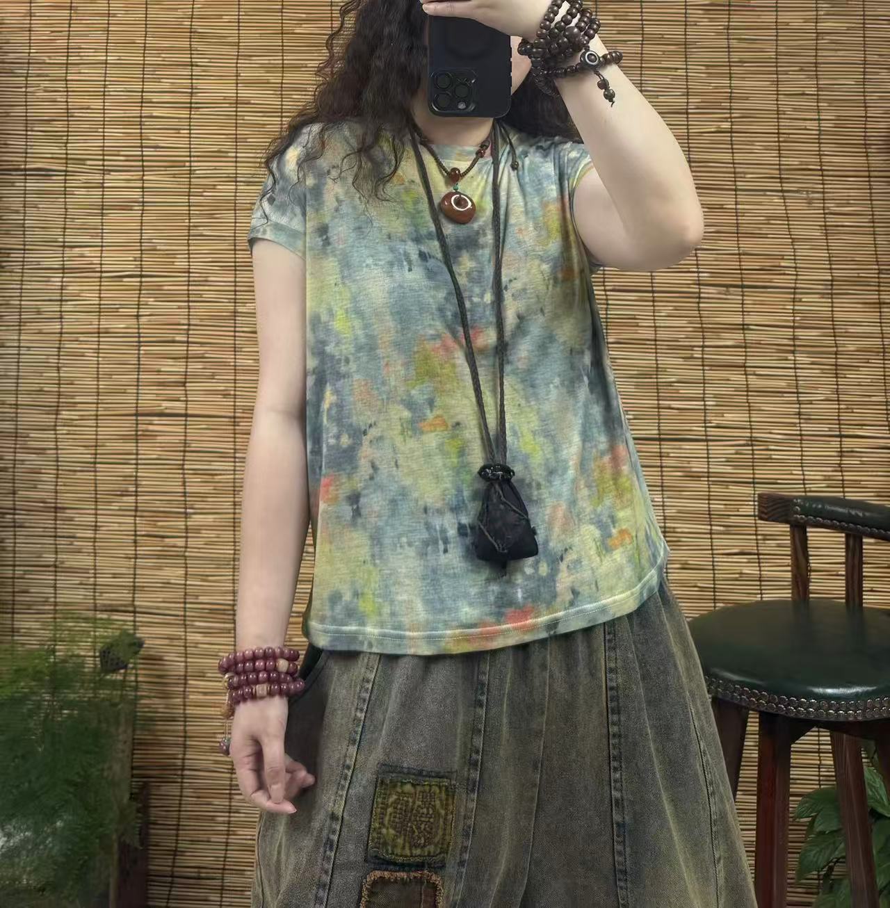 3387水墨绘画夏款薄料T恤（长58左右，90-150斤）