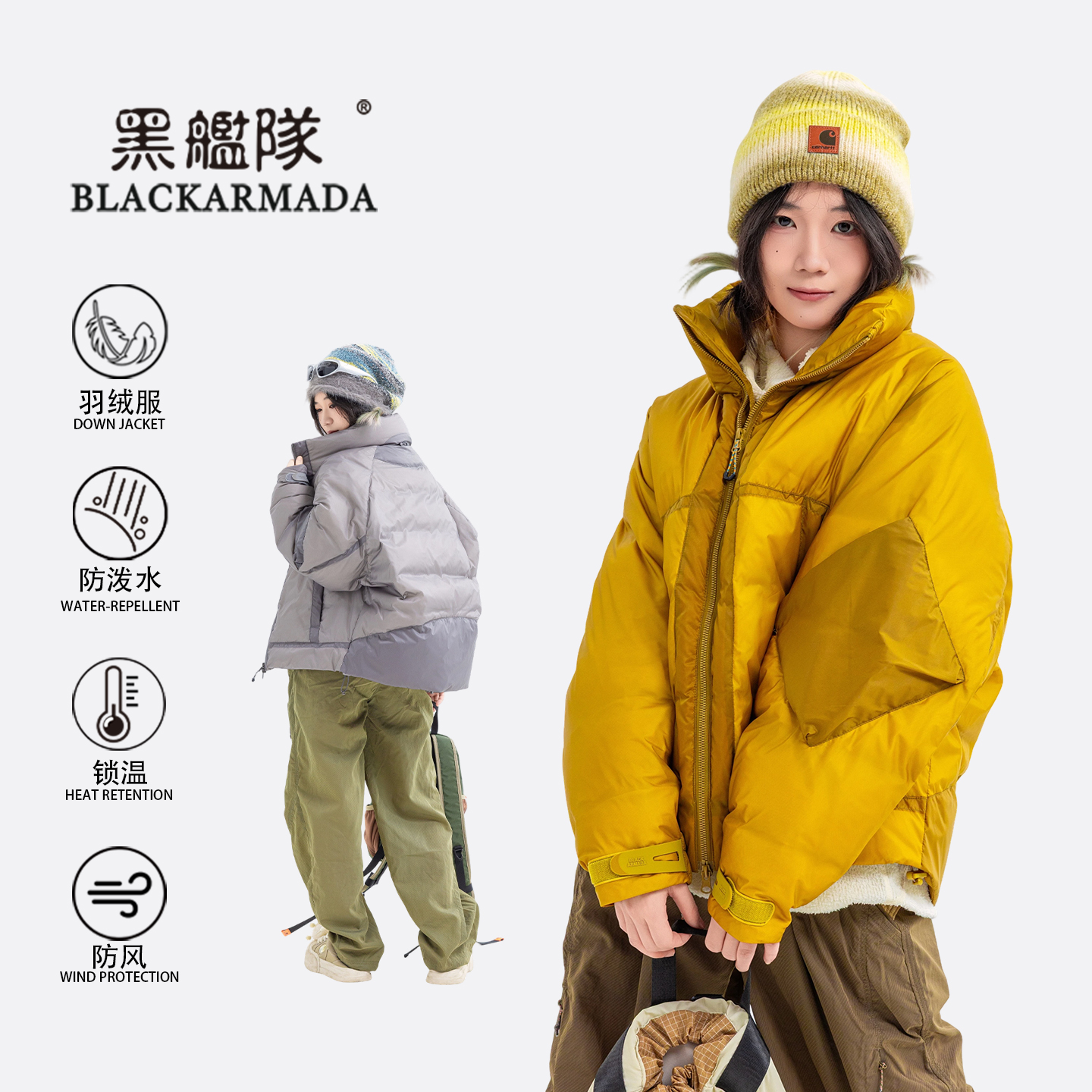 户外立领多袋保暖羽绒服90白鸭绒防水防风宽松厚款外套MY6808