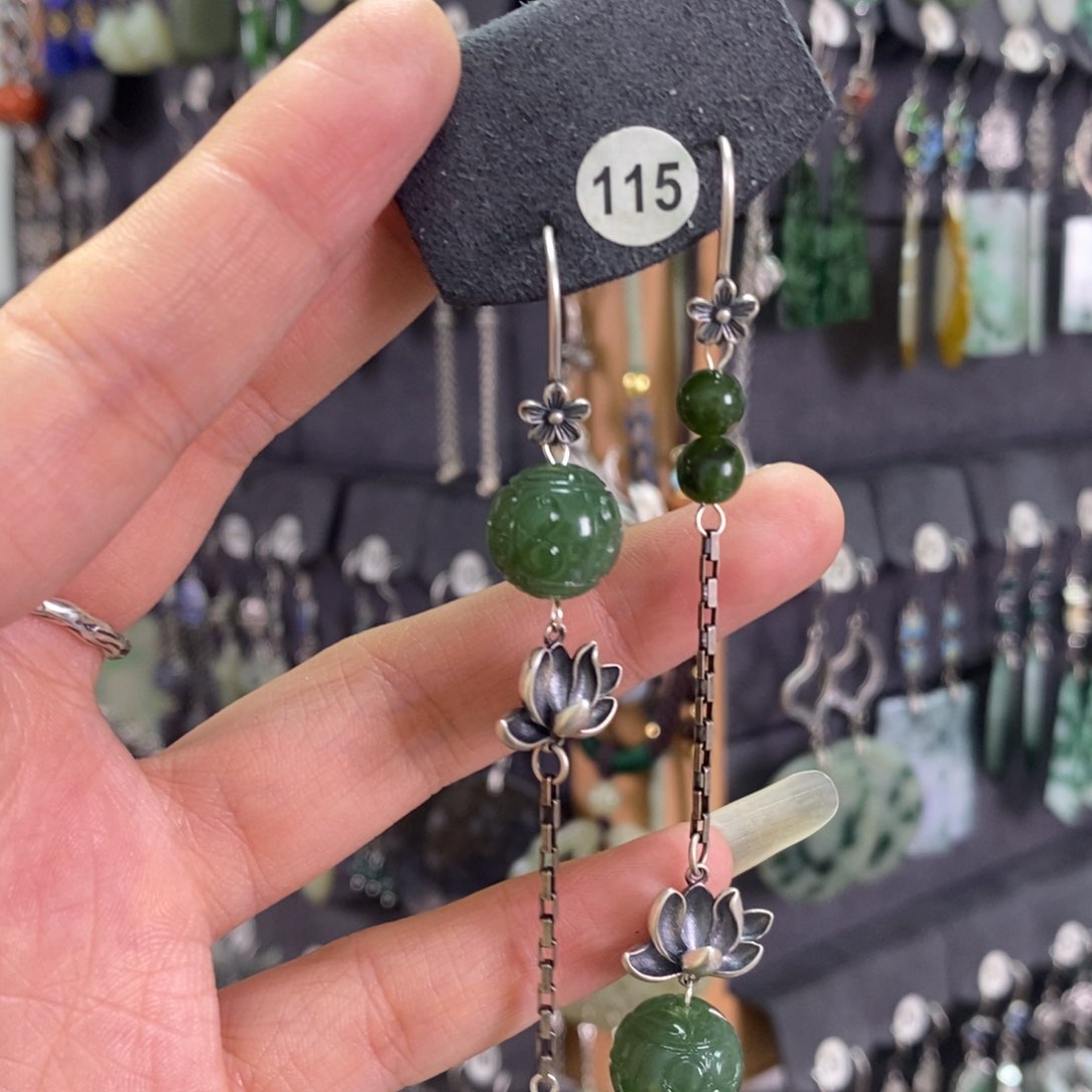 和田玉耳饰银S925镶嵌遇*X41