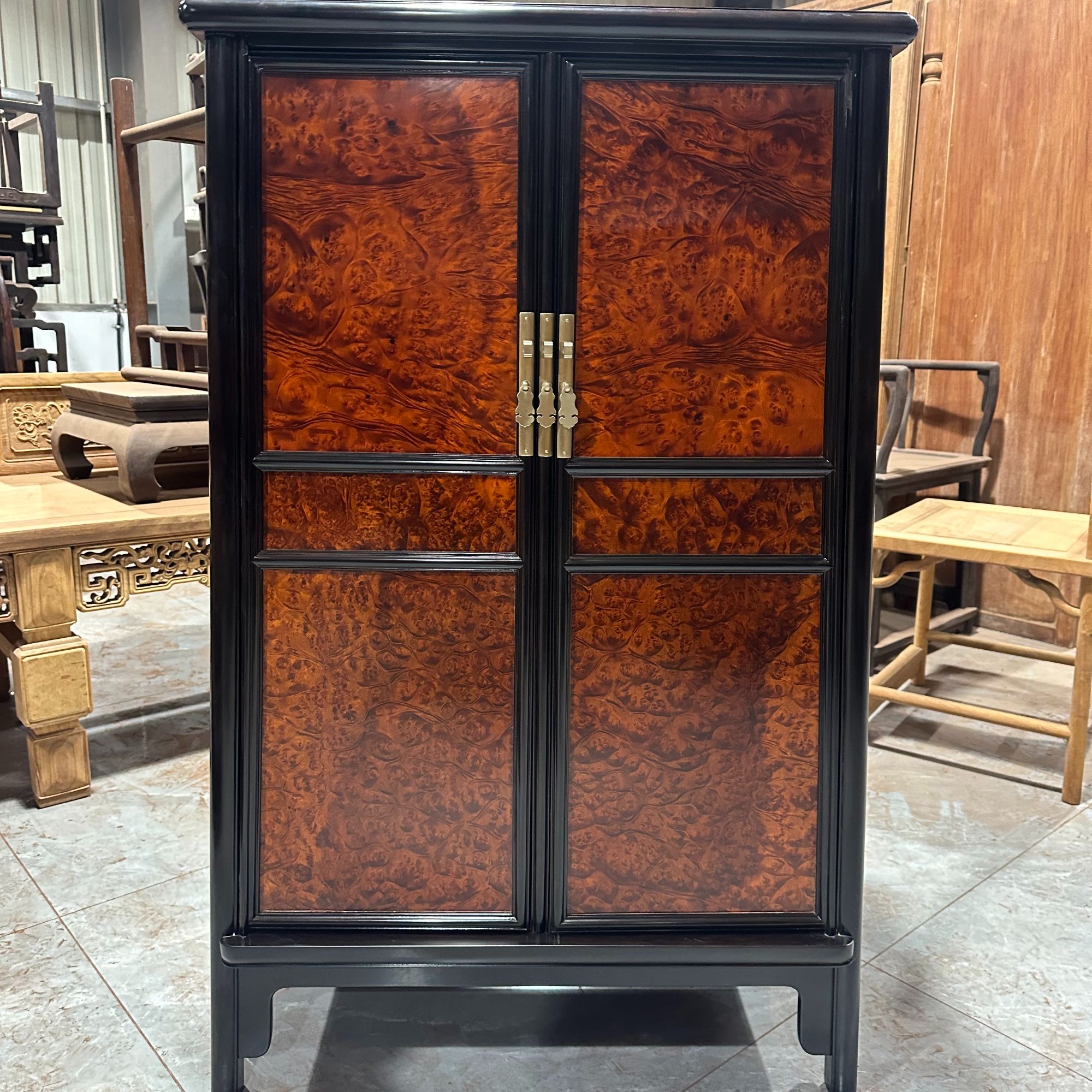 紫光檀嵌瘿木圆角柜明式红木面条柜玄关柜客厅鞋柜门厅柜家用