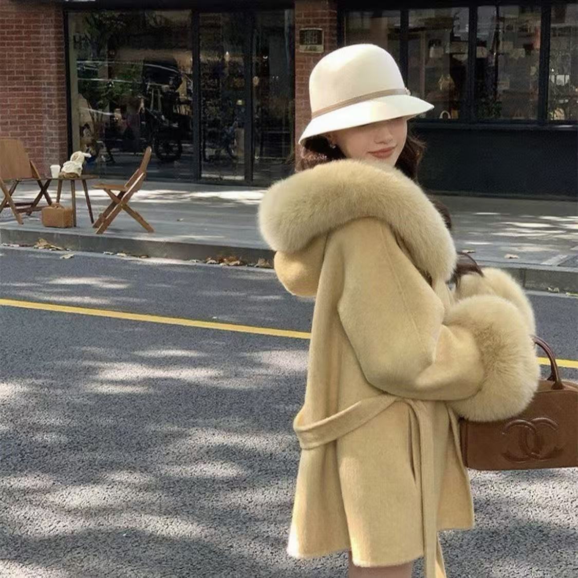 编码（100-129）韩版不褪色女中长款常规毛呢外套百搭冬季网红秋冬