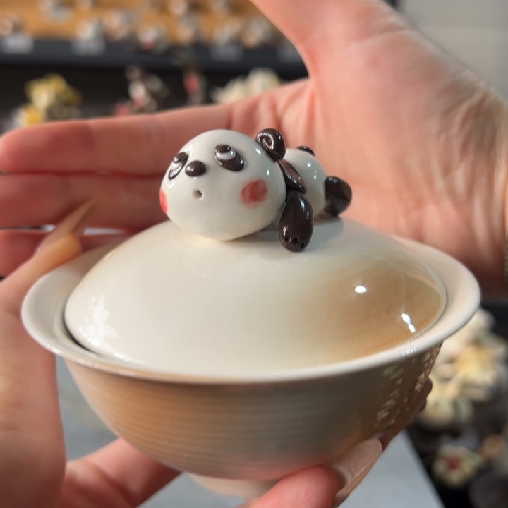 杯熊猫妹妹盖碗红扑扑小腮红