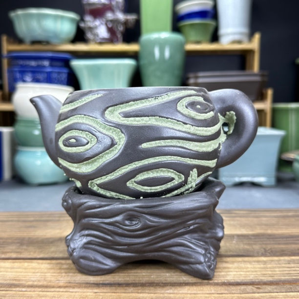 【直播浮力860】17*14cm内口8cm紫砂创意懒人花盆组合文竹米竹专用