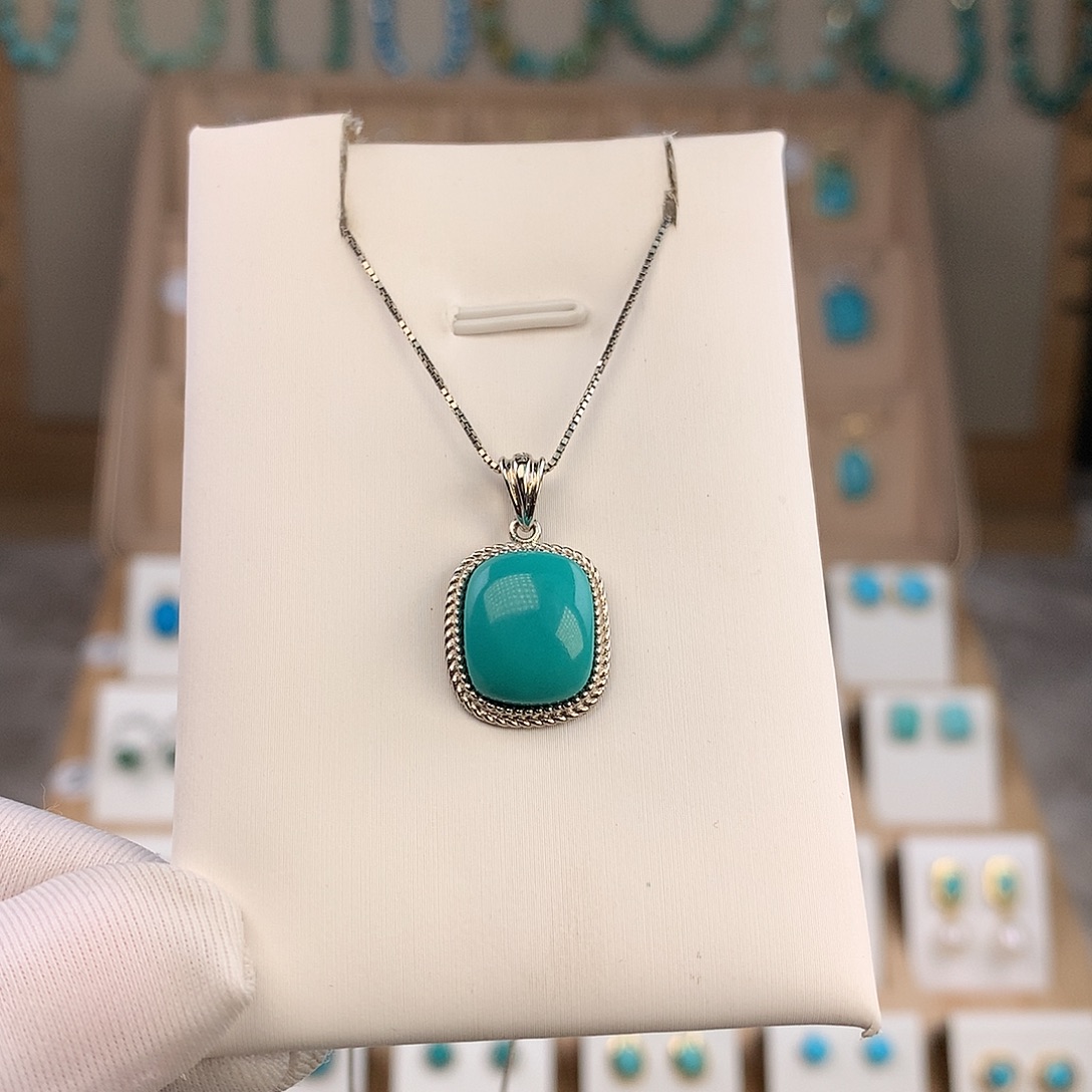 绿松石银S925镶嵌吊坠(不含链)