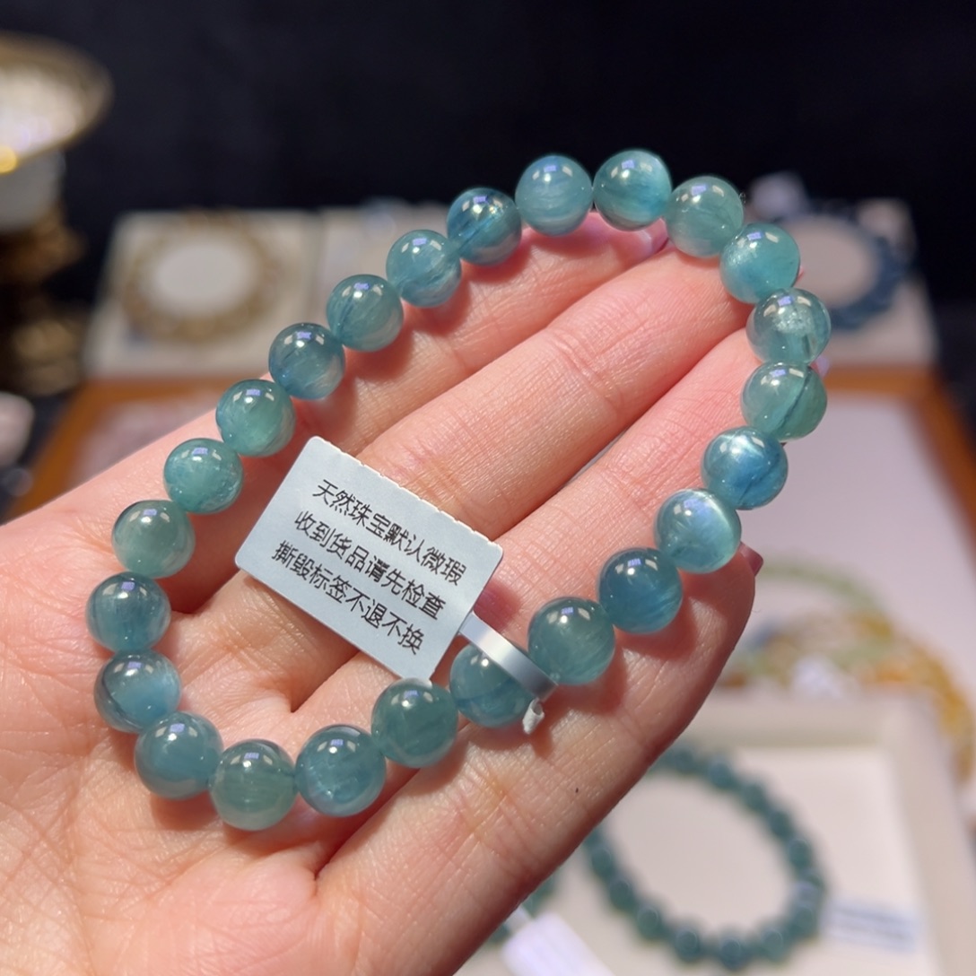 水晶手串未镶嵌七**八8m殿堂级蓝绿晶