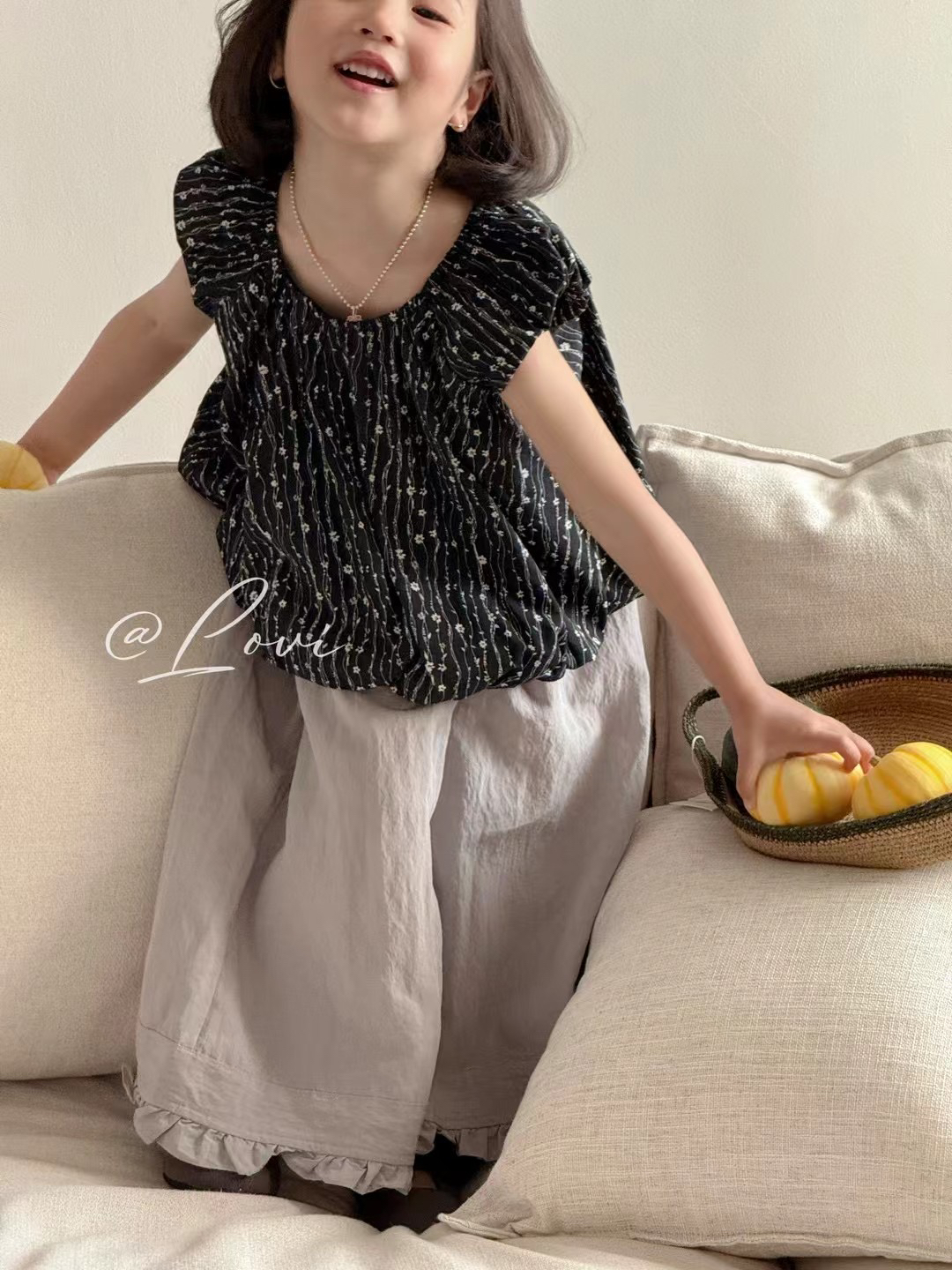 女童夏季碎花衬衫新款休闲百搭娃娃衫
