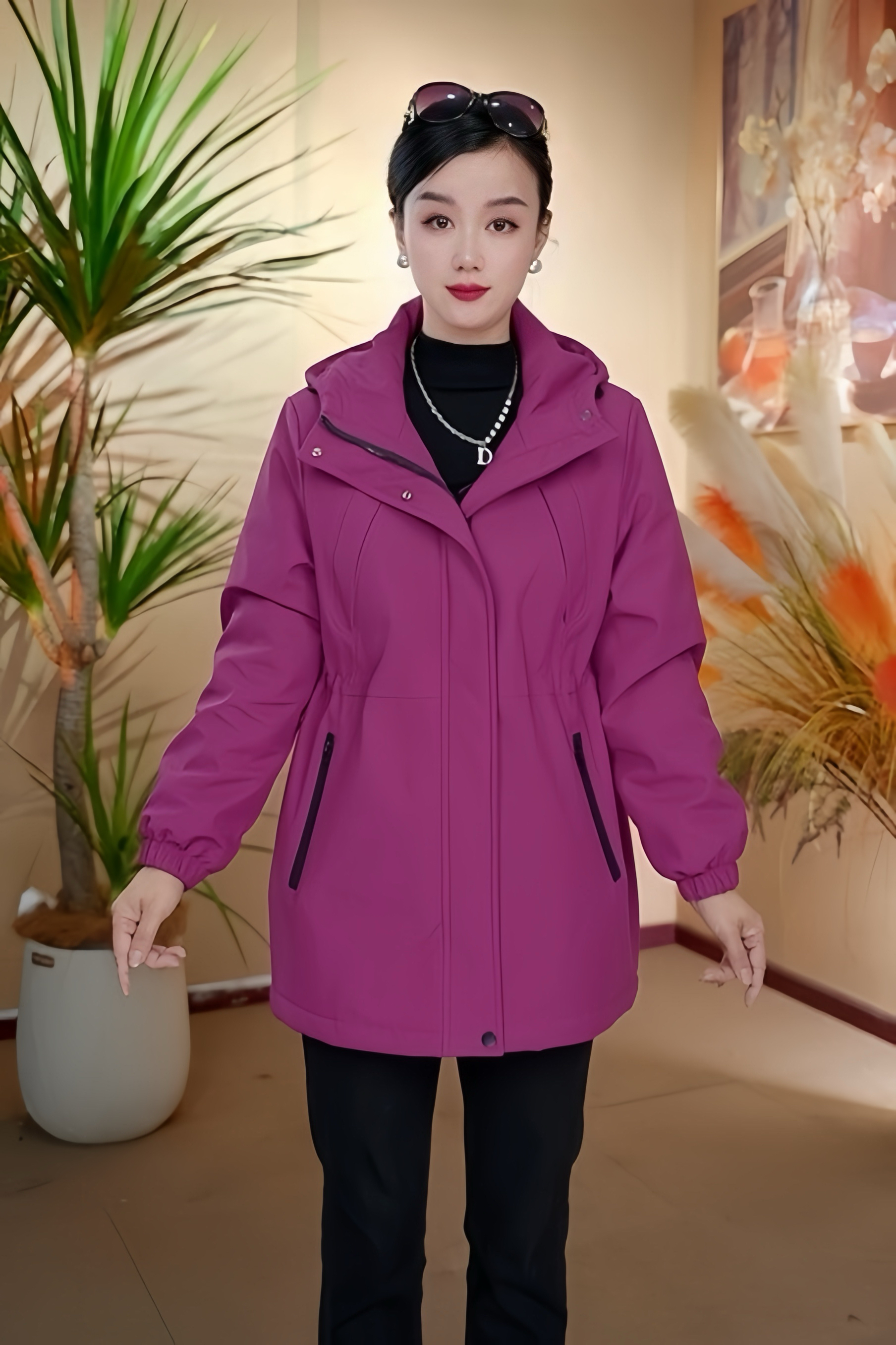 冬季新款加棉风衣外套女装外套休闲百搭宽松连帽上衣