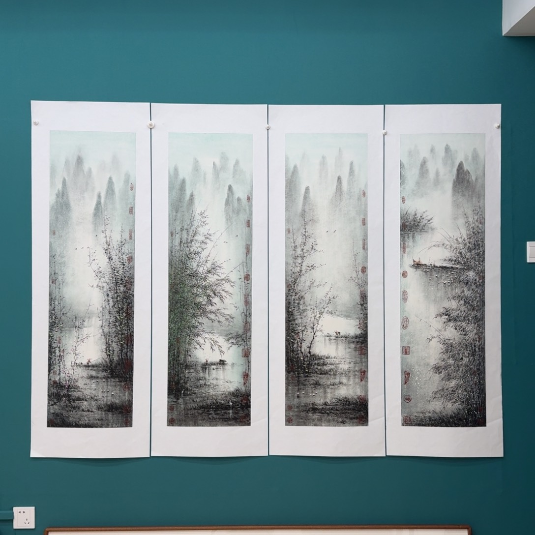 国画洁*胡桂林山水四条屏