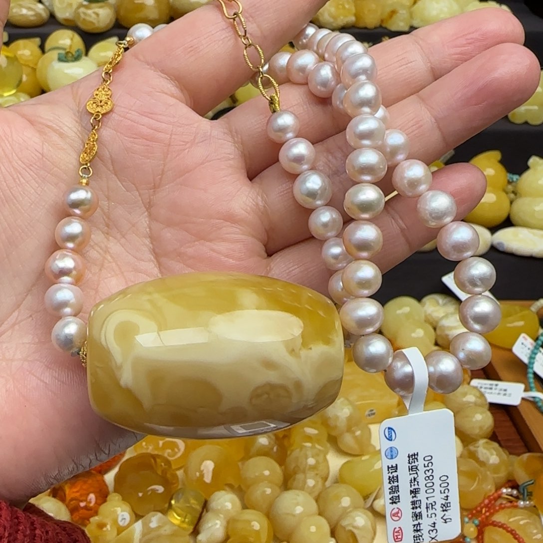 蜜蜡套链未镶嵌天然俄料蜜蜡桶珠锁骨链