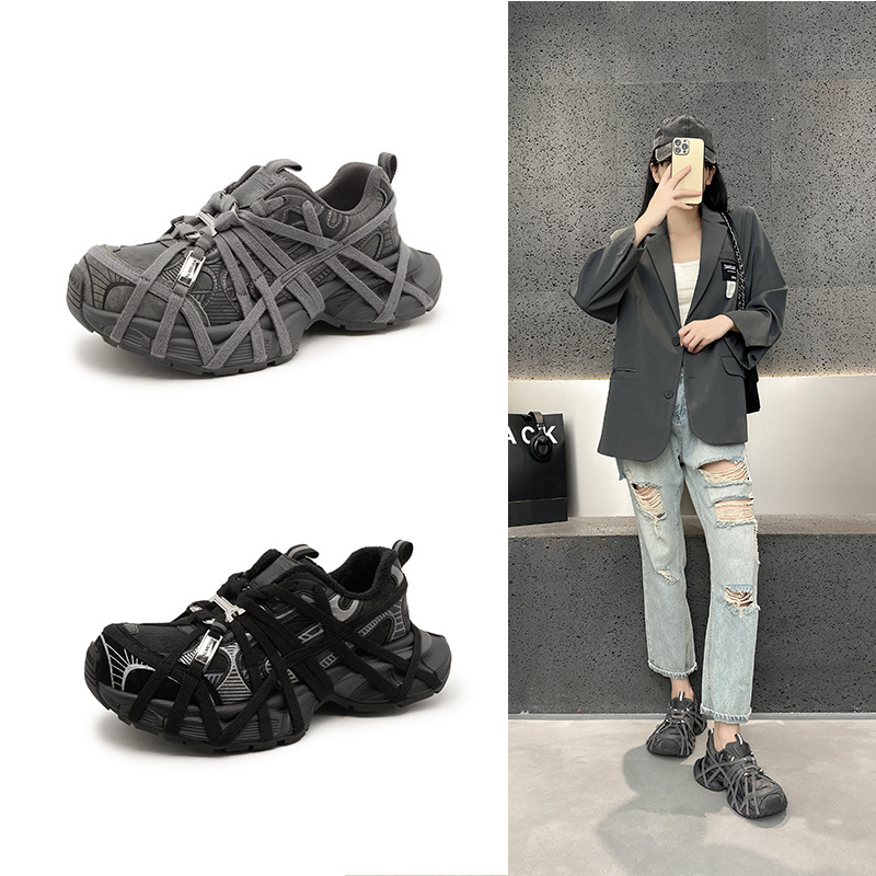 2025秋季新款蜘蛛绑带老爹鞋女透气厚底休闲运动鞋百搭轻便