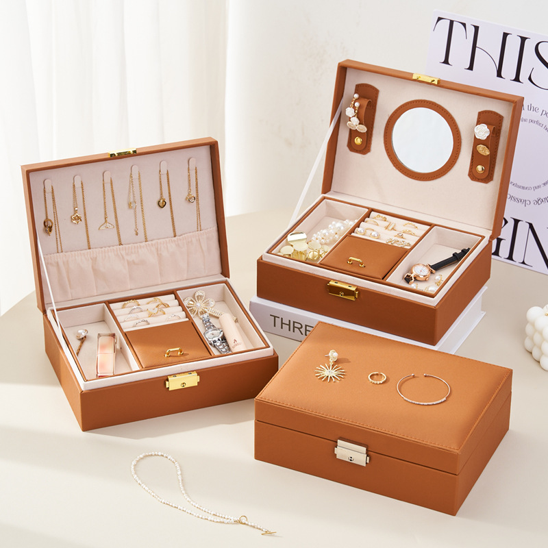 首饰盒/箱 新款美拉德风首饰盒大容量收纳盒多功能收纳项链戒指耳
