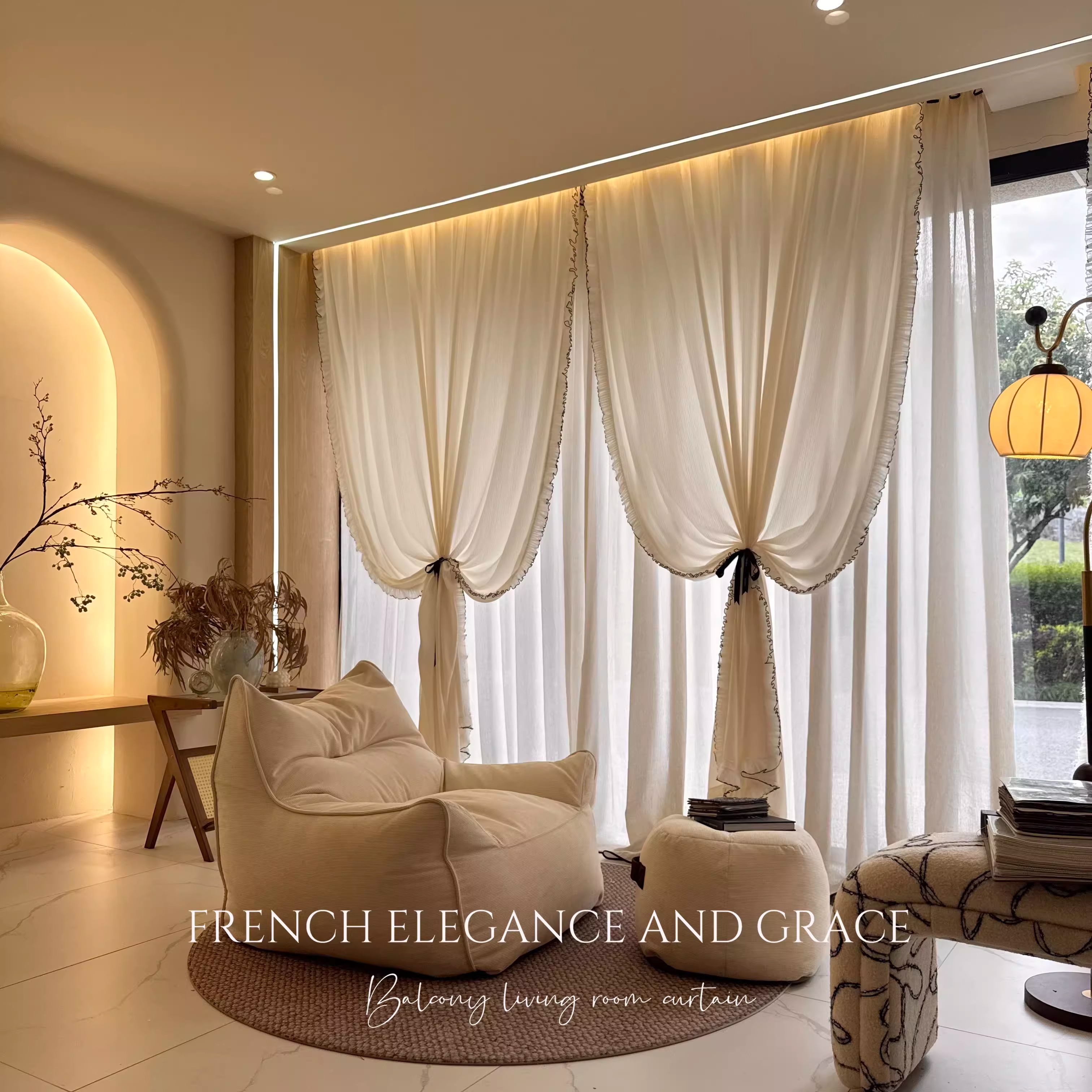 专卖店法式奶油真丝手感透光不透人阳台客厅卧室隔断窗纱流星纱