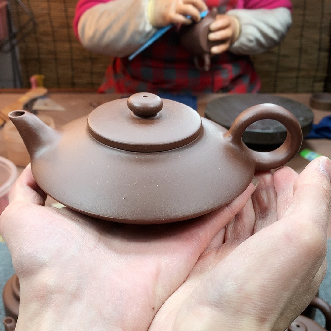 紫砂茶壶虚扁 紫泥 280cc 周宜君