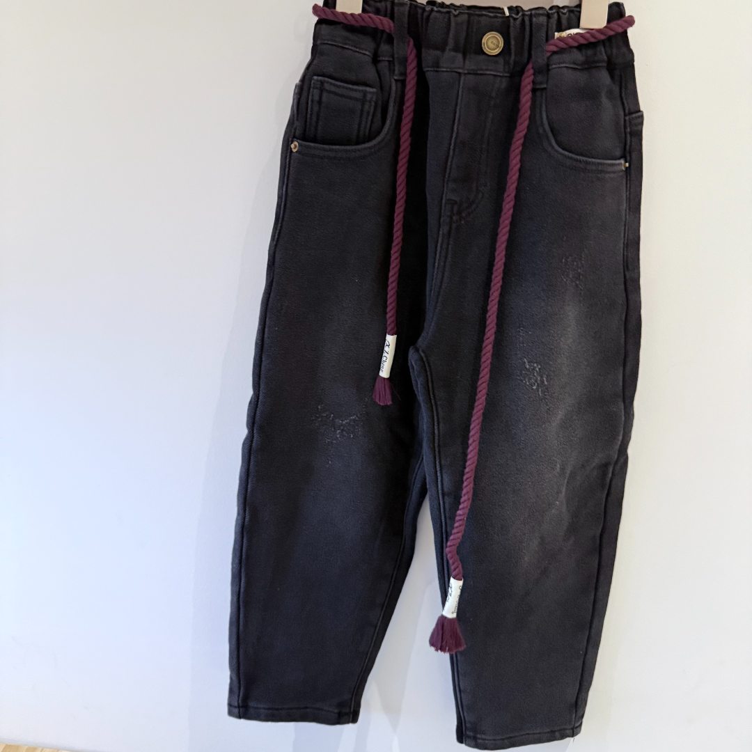 0086烟灰色哈伦牛仔裤加厚秋冬保暖男女中童(gyd)