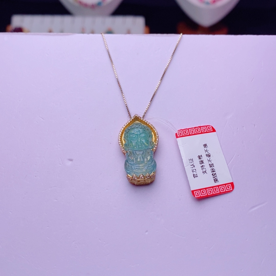 吊坠(不含链)18K金镶嵌碧玺宝宝佛m